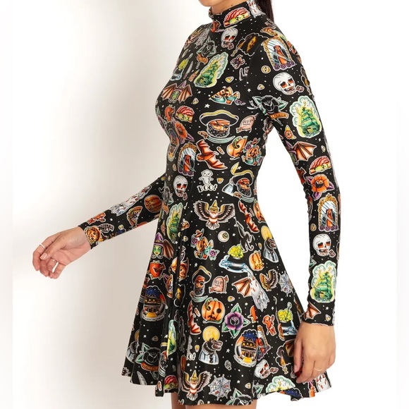 Blackmilk “TATTOWEEN BLACK LONG SLEEVE EVIL MINI SKATER DRESS” Size Medium M NWT - Picture 14 of 16